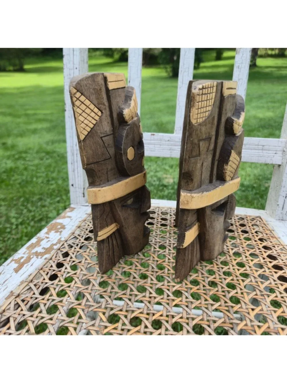 Vintage Wooden Tribal Snake Wall Masks Hand Carved Serpent Aztec Mayan style